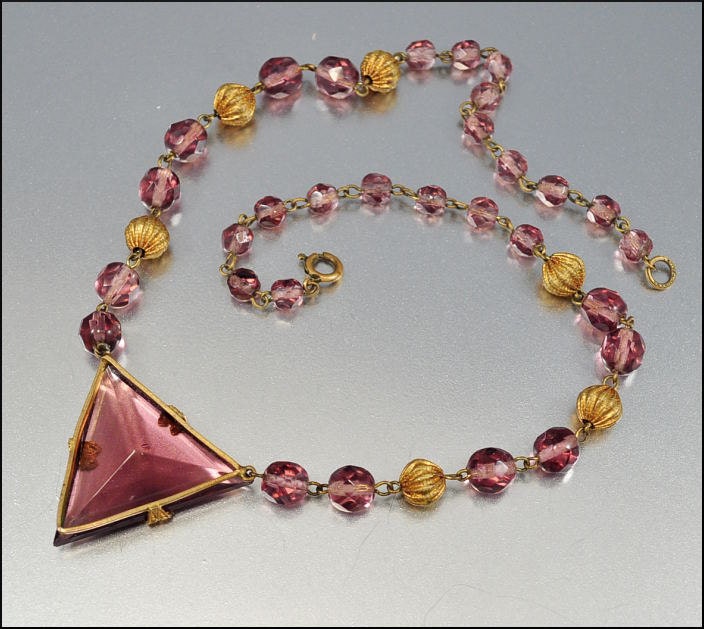 Art Deco Czech Necklace Glass Bead Gold Art Deco Jewelry Vintage 1920s Jewelry