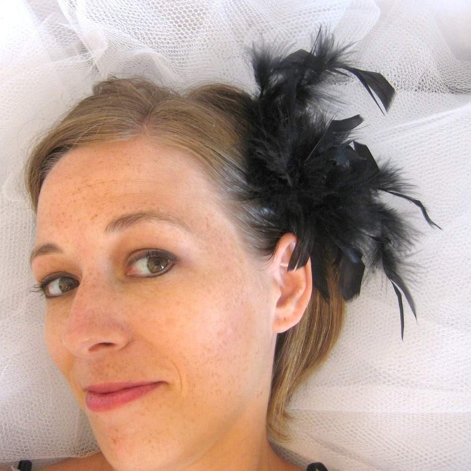 Black Ostrich Feather Hairclip - READY to ship