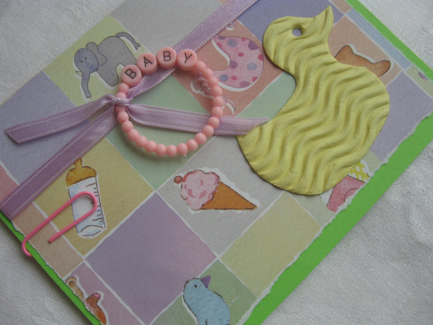 Handmade Reusable New Baby Congratulations Card Boy or Girl Lime Green