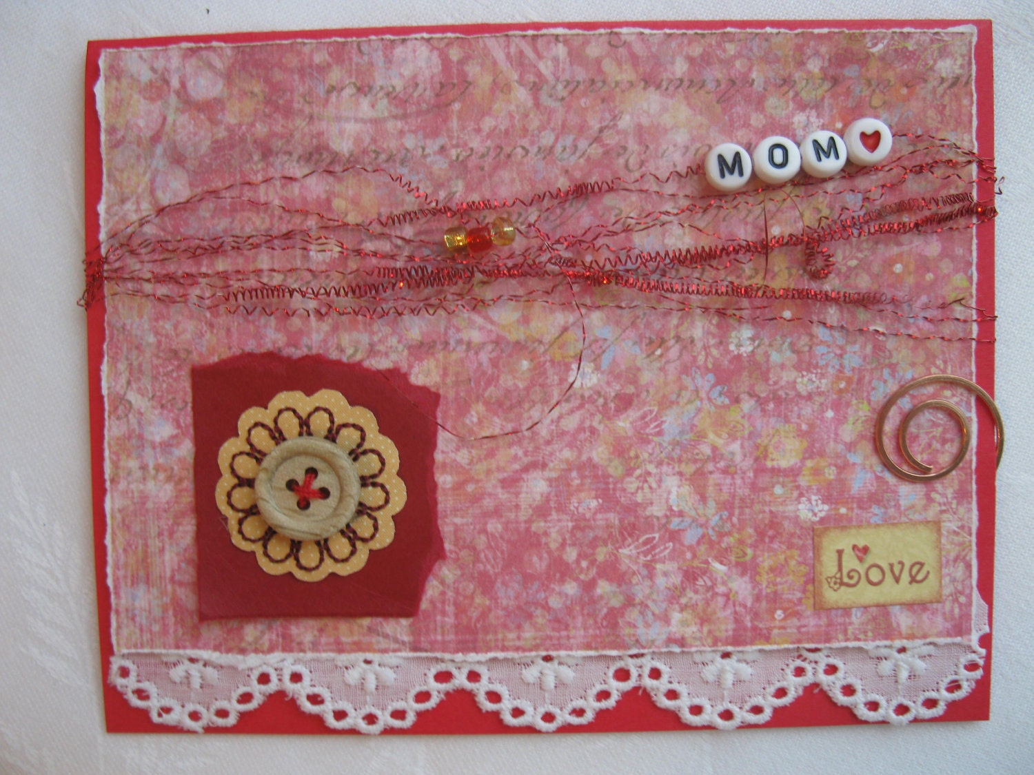 Happy Birthday Mom Handmade Card Red