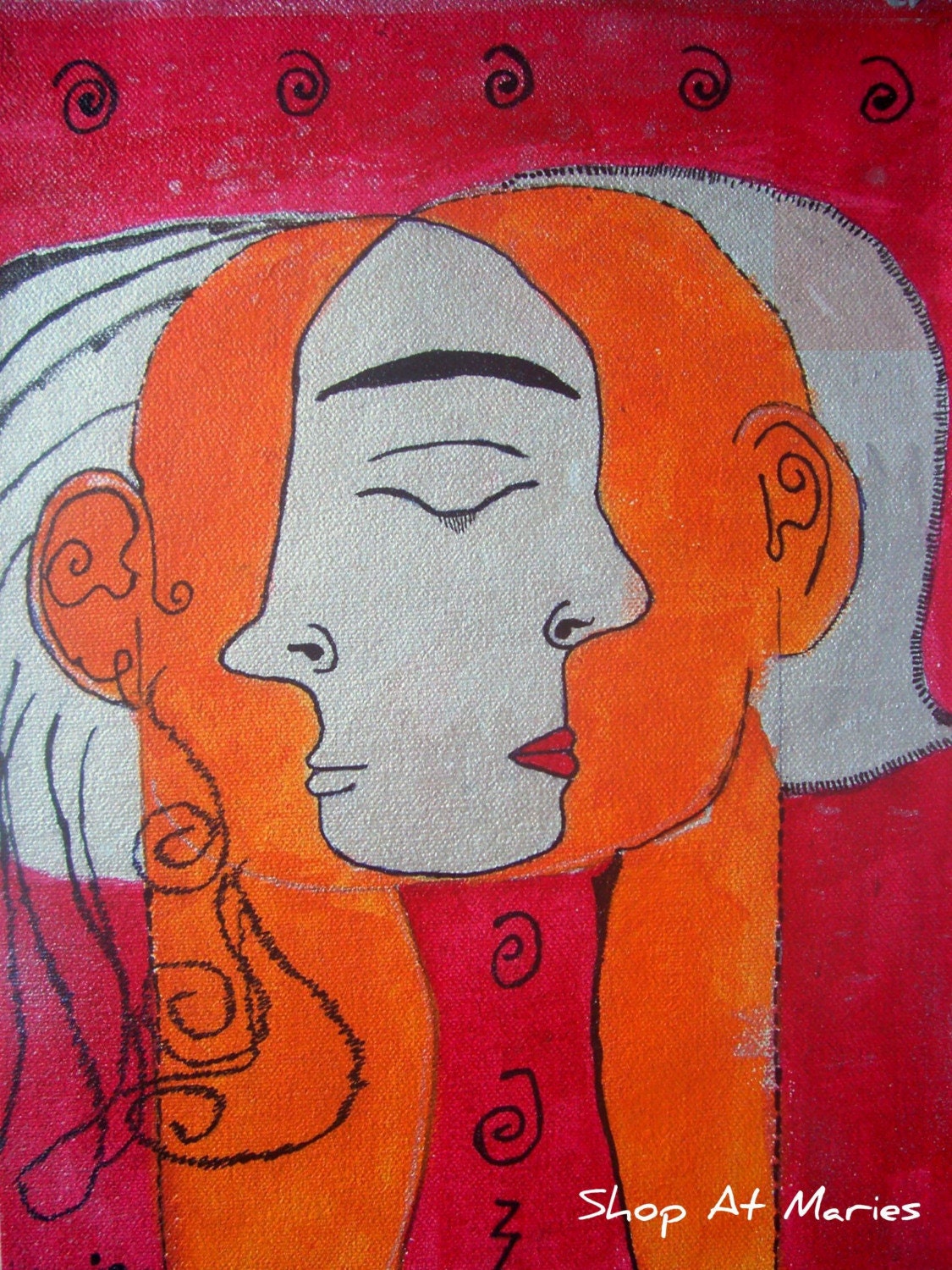 Two Face Abstract Acrylic Painting 9x12 inches by Papierie