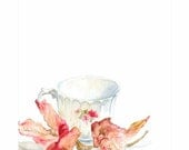 Tea Cup - Limited Edition Giclee Print, 9"x12", Still Life,  flowers, watercolor