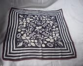 Vintage Scarf Billie Kompa Hankie Navy Blue and White Scarf Fruit  Flowers Striped Nautical