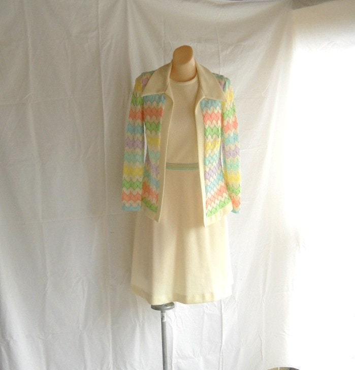 Vintage Suit Day Dress & Jacket Vintage Suit  Pastel Dress Stripe Chevron