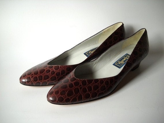 Vintage Shoes Italian Leather Shoes Vintage Faux Croc  Size 9 Preppy Preppie