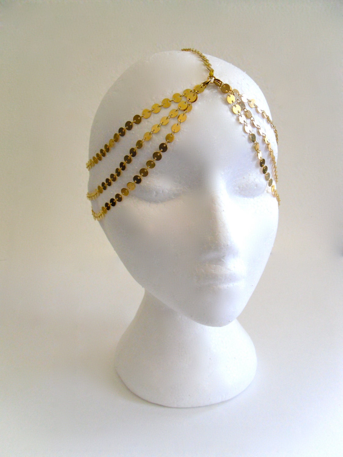 7 StRanD gOLd pLaTed BoHo BoheMian GypSy CoiN DiSc HeaD PieCe DreSs BaND