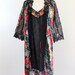 Floral Black Lace Slip 2 Piece Dress Jacket Kaftan Robe Nightgown Sleepwear Loungewear . Plus Size . D219