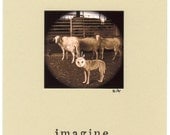 Sheep,Hand crafted Art card with funny quirky image