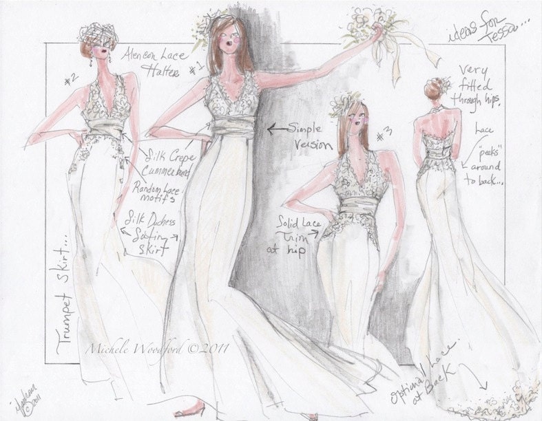 Wedding Gown Sketch, Wedding, Bridal, Dress, Gown, Sketch, Your Custom Design with Fabric Suggestions, ifanhour