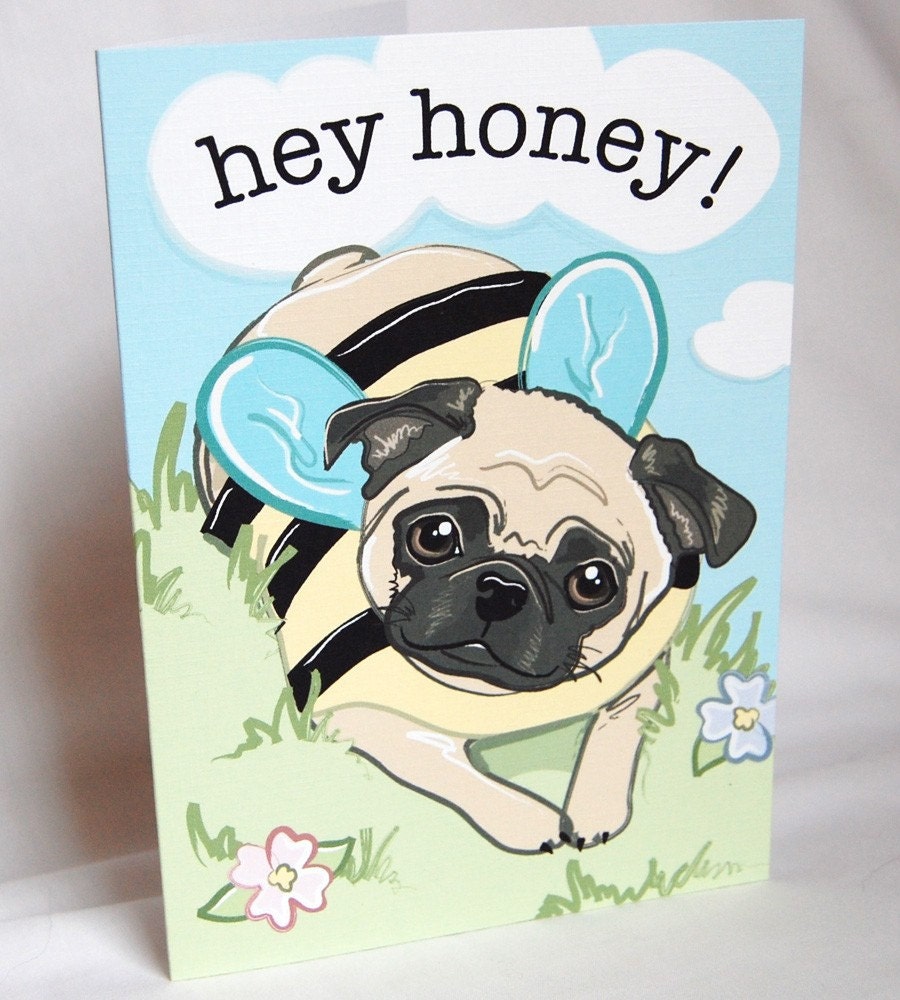Pug Honeybee Greeting Card