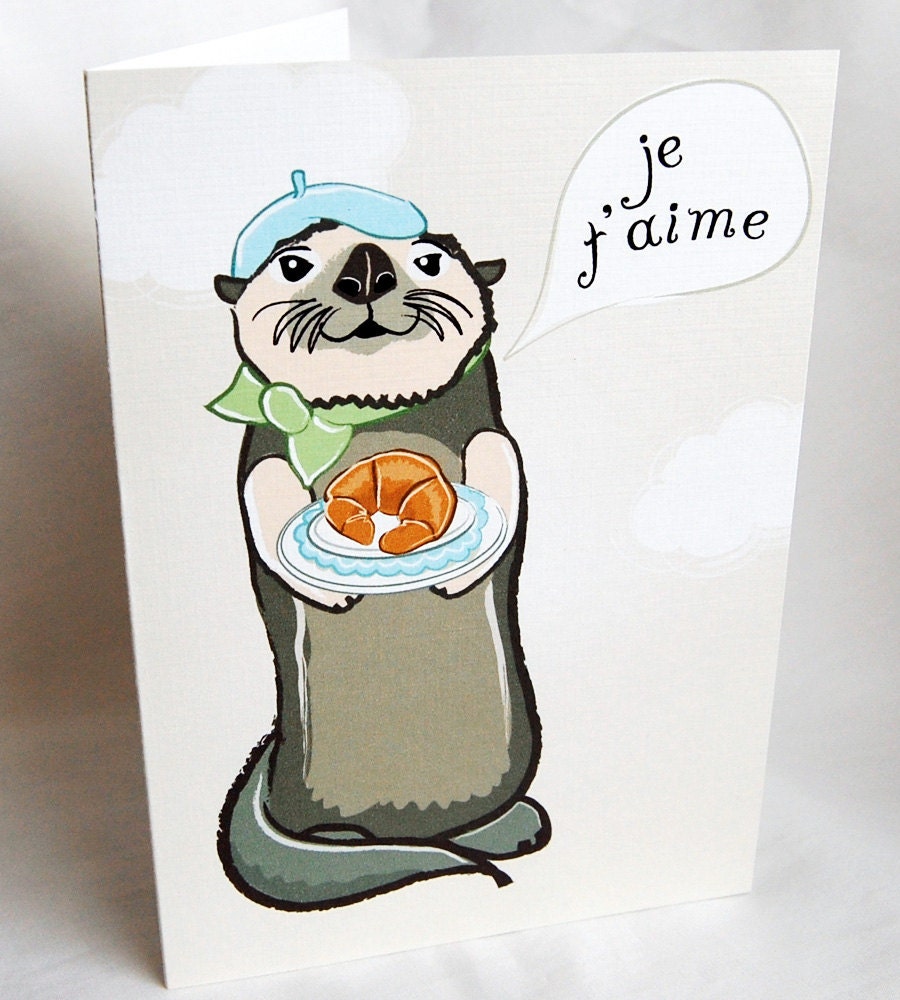 French Otter in Love Greeting Card