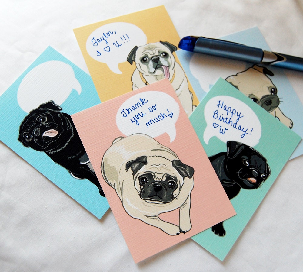 Convo Pug Cards - Eco-friendly Set of 5 - Jumbo Size