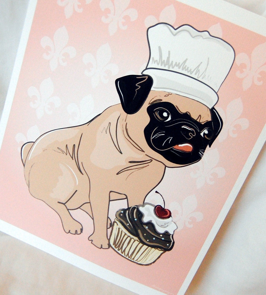 Cupcake Pug - 8x10 Eco-friendly Print