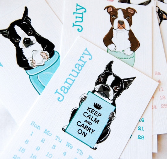 Boston Terrier Calendar 2012 - Eco-friendly Linen Stock - 2.5 x 4.25 inches