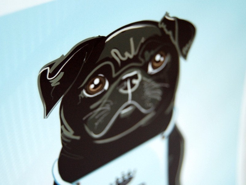 Keep Calm Black Pug on a Cloud - 8x10 Print