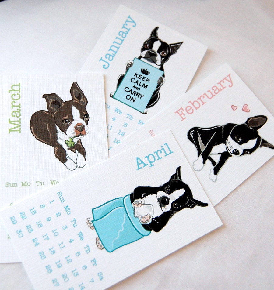 Boston Terrier Calendar 2012 - Eco-friendly Linen Stock - 2.5 x 4.25 inches