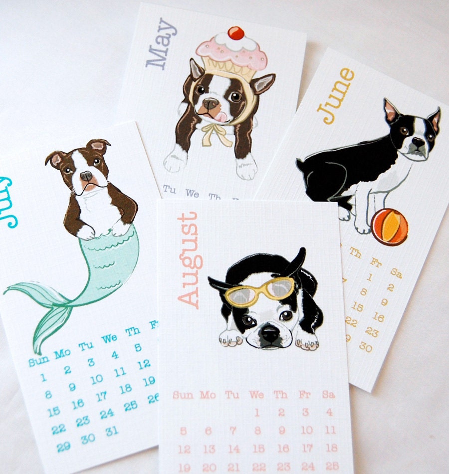 Boston Terrier Calendar 2012 - Eco-friendly Linen Stock - 2.5 x 4.25 inches