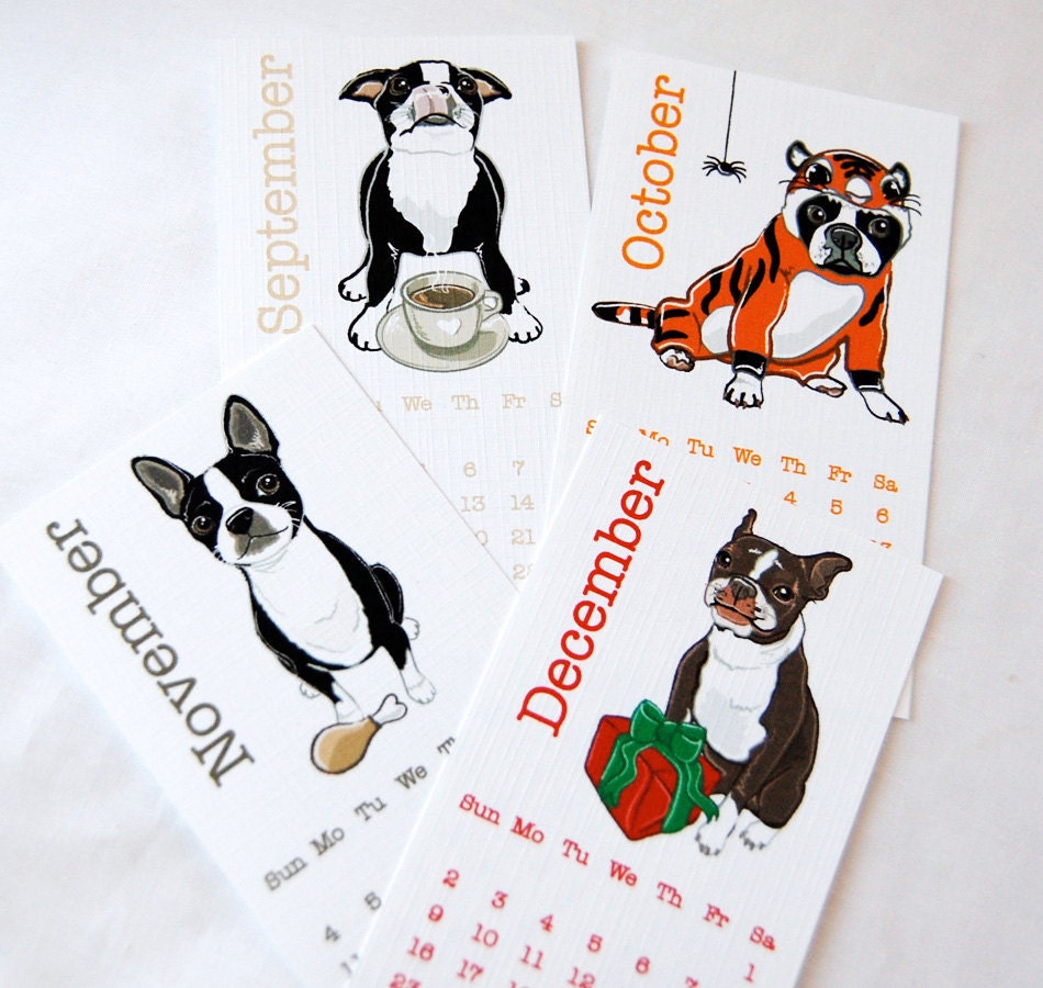 Boston Terrier Calendar 2012 - Eco-friendly Linen Stock - 2.5 x 4.25 inches