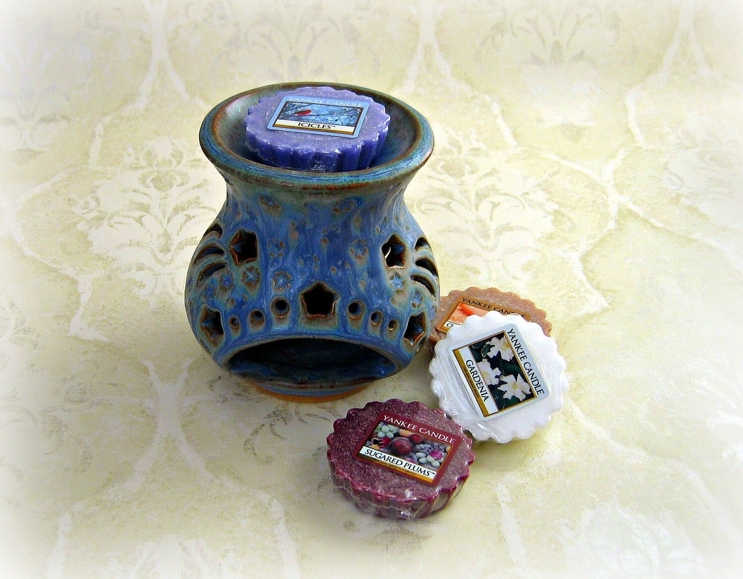 Decorative Tart Warmer in Mottled Blue