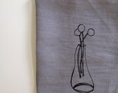 Linen Tea Towel - Black Vase with Flowers