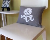 Pillow Cover -Cushion Cover- White Happy Flower on Gray Linen - 12 x 16