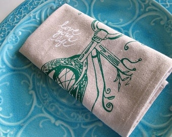 Cotton Kitchen Towel - Love Your Life Bicycle in Green