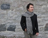 StOne Grey..... Eco friendly big scarf for Men or shawl for women in Black and Natural - Luxurious Handmade knitting - Free shipping
