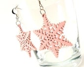 Soft Pink Snowflake Wood dangle winter earrings for her - on sale - AnnyMay