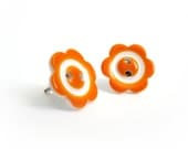 Fun Post Earrings - Tangerine Orange Flower Button Jewelry - On sale - AnnyMay