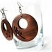 Wood brown flower carved circular dangle earrings
