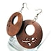 Wood brown flower carved circular dangle earrings