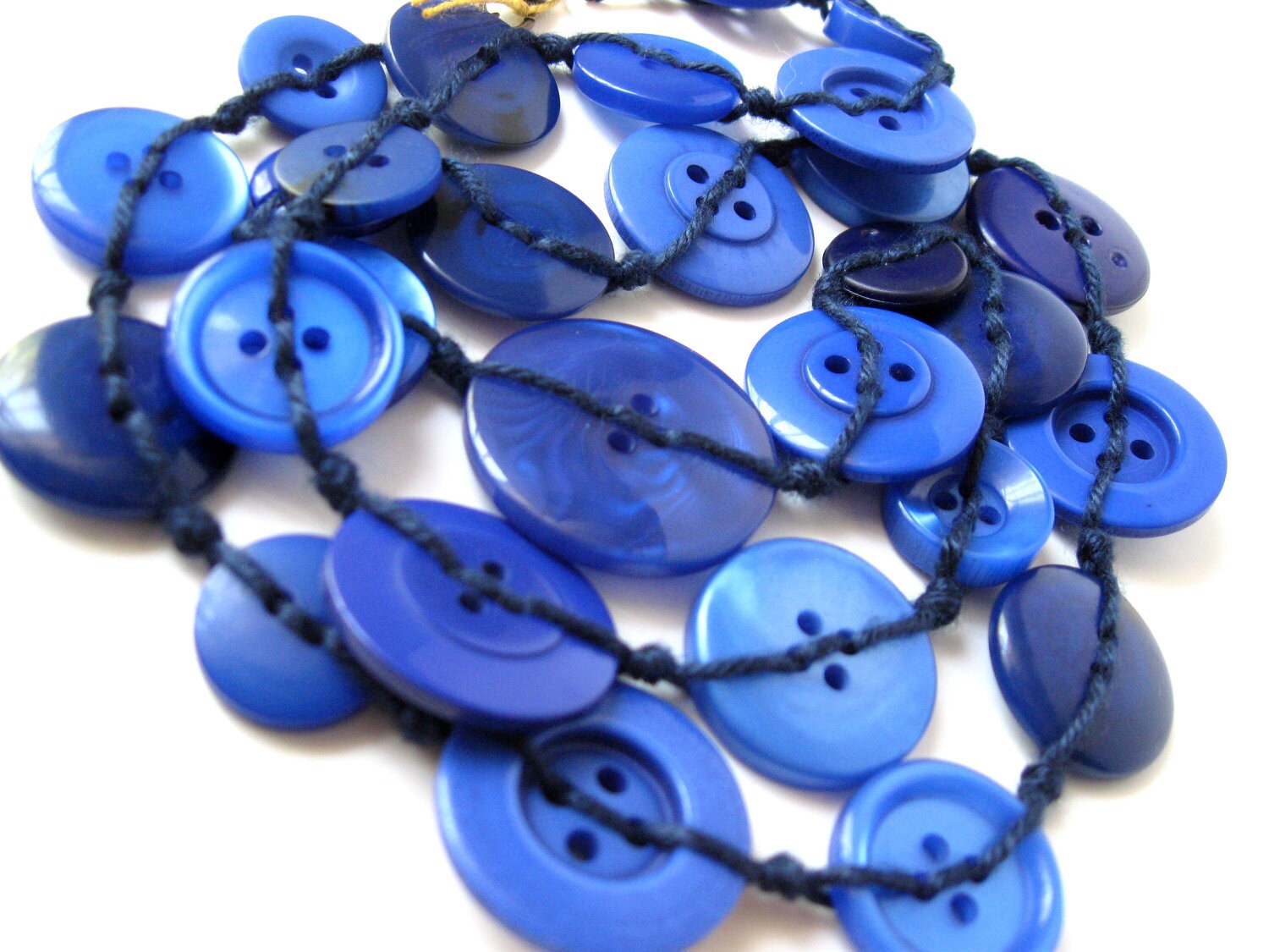 Cobalt Blue Button Necklace OOAK Jewelry