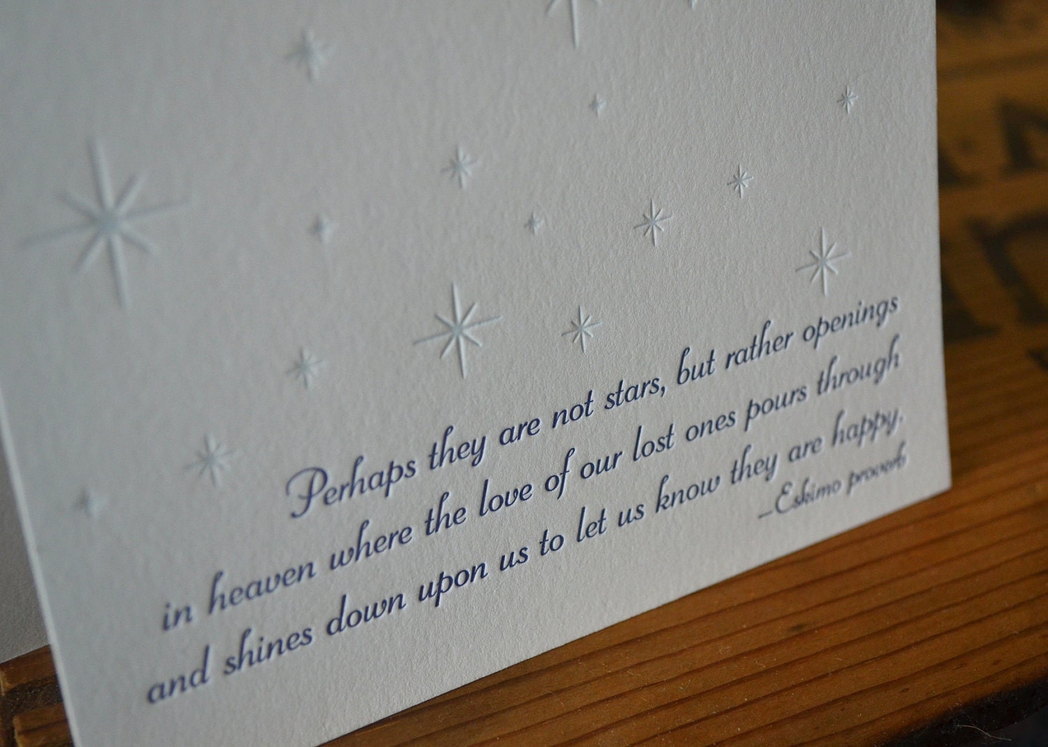 Letterpress sympathy card with Eskimo proverb - two-color letterpress