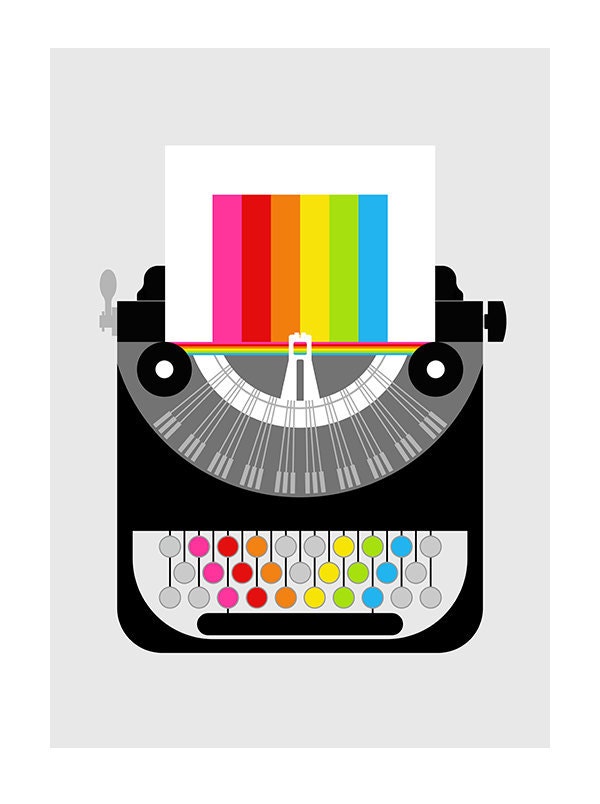 Rainbow typewriter poster print Mid Century Modern office retro vintage typewriter kitchen art - Rainbow Writer A3