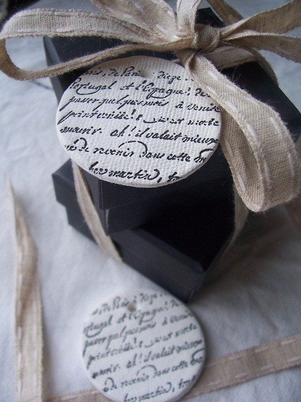 French Script Mini Clay Tags- set of 2