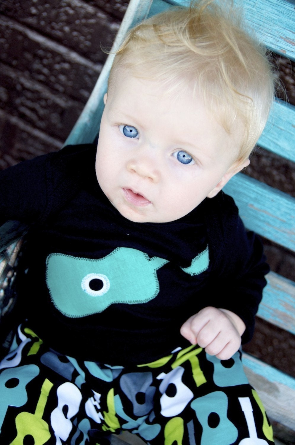 Boys Outfit - Rock N Roll Guitar Set - Shirt and Pant Set - Black Blue Teal Green - Boys Pant outfit - Toddler - Baby - Boy