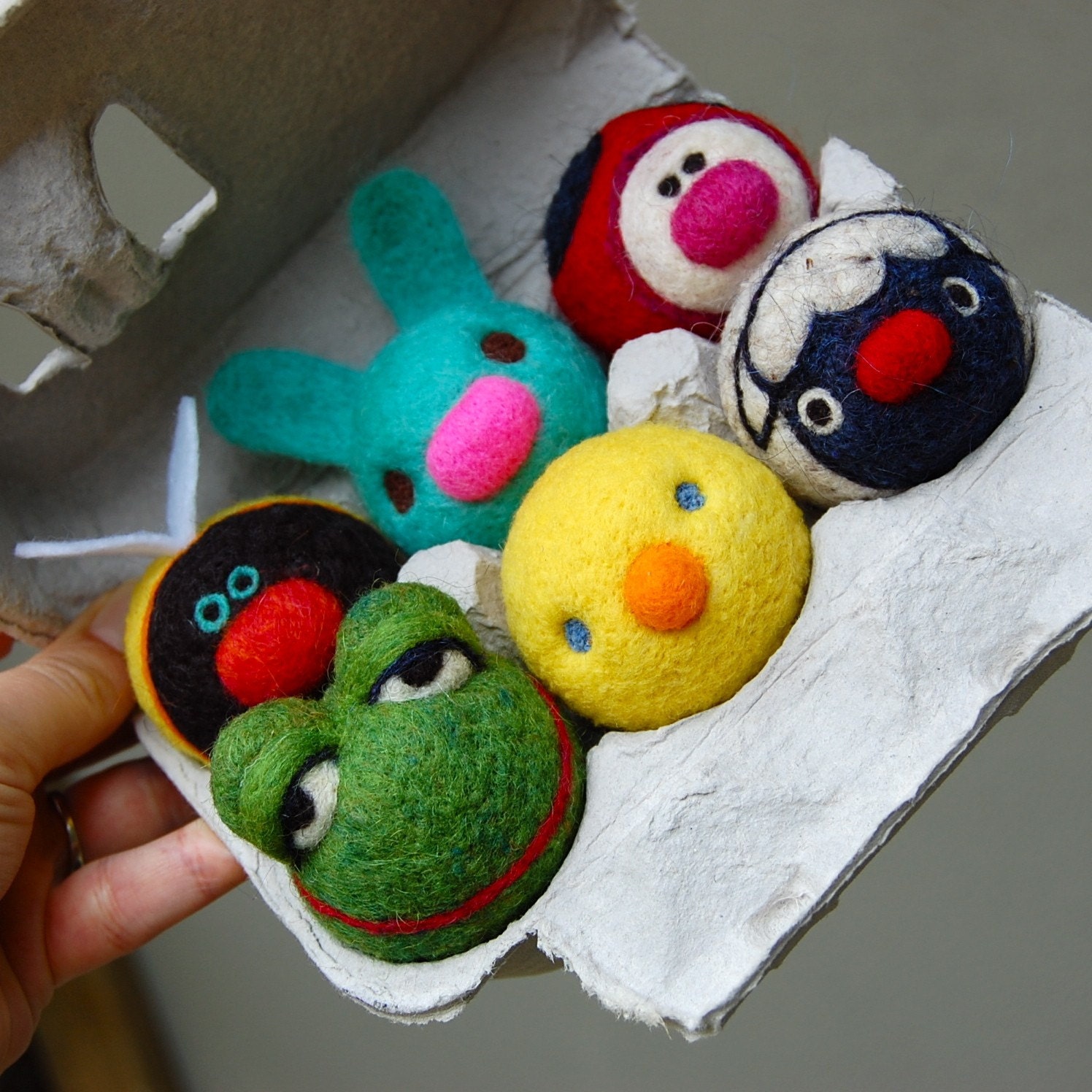 Tiny  WOOLY Spring Animals in egg carton Made to Order