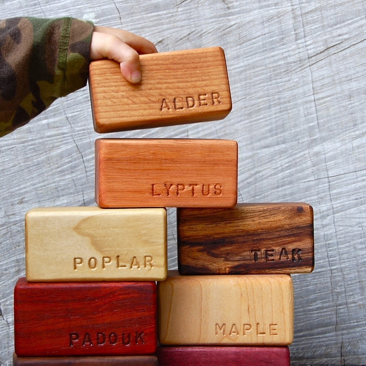 Set of 10 Natural Hardwood Building Blocks 'Namesake'