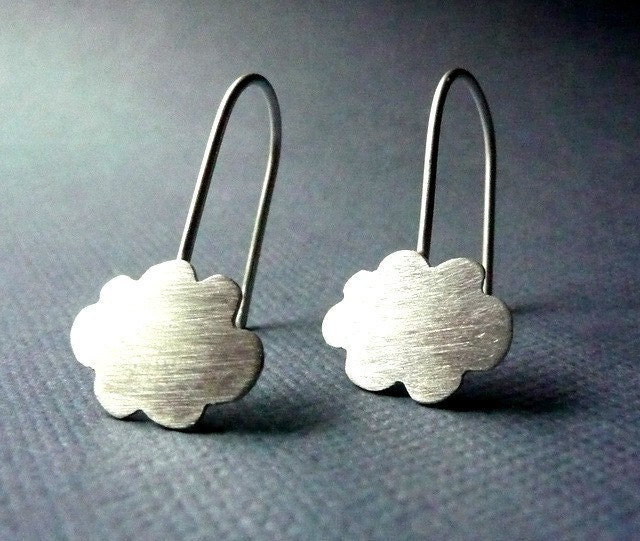 Earrings. Modern Contemporary Simple Sleek Elegant Design. Sterling Silver Jewelry. Handmade by Epheriell on Etsy. Cloud.