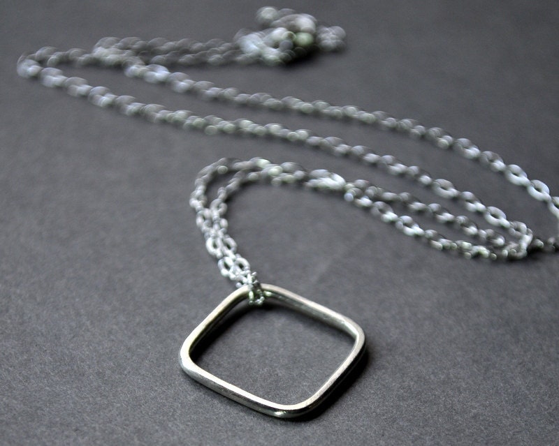 Necklace. Modern Contemporary Simple Sleek Elegant Design. Sterling Silver Jewelry. Handmade by Epheriell on Etsy. Square Outline.