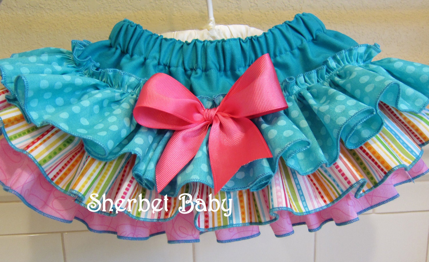Sassy Pants Ruffled Diaper Cover Bloomers Candy Shop 16 Teal Stripe Pink
