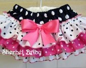 Black White Hot Pink Polka Dot MIx Original Sassy Pants Ruffle Diaper Cover Great for Minnie Set