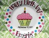 Personalized Birthday Plate. Hand Painted Girly Cupcake with Sprinkles . Made to Order .One of a Kind