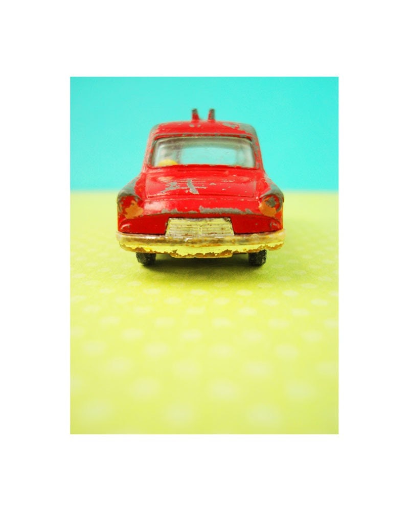 vintage red toy car print