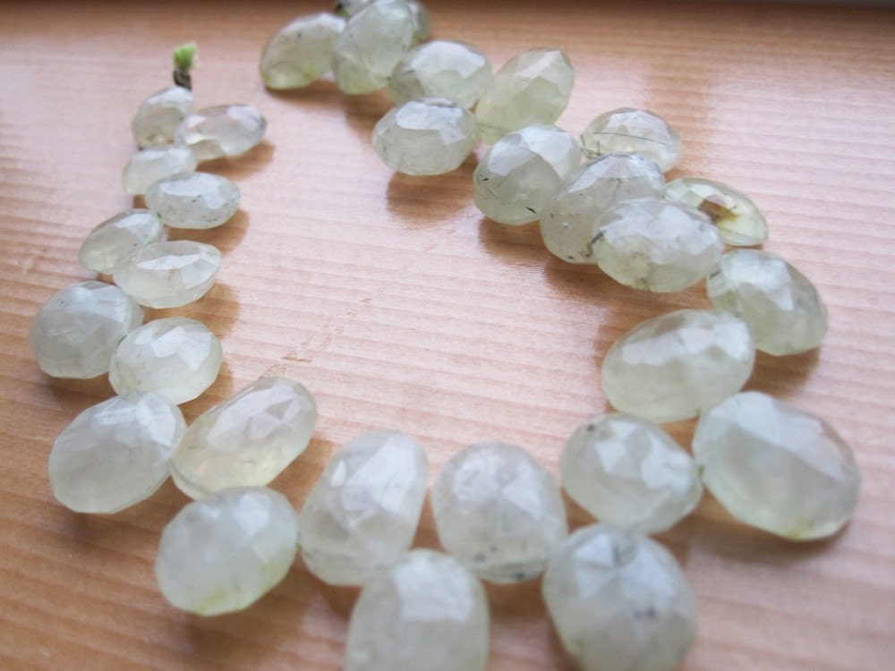 Prehnite Briolettes, Faceted Oval Briolettes, Gemstone Beads, Brides bridal