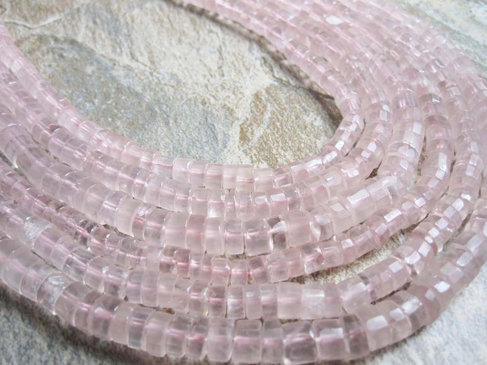 Rose Quartz Faceted Heishi FULL STRAND
