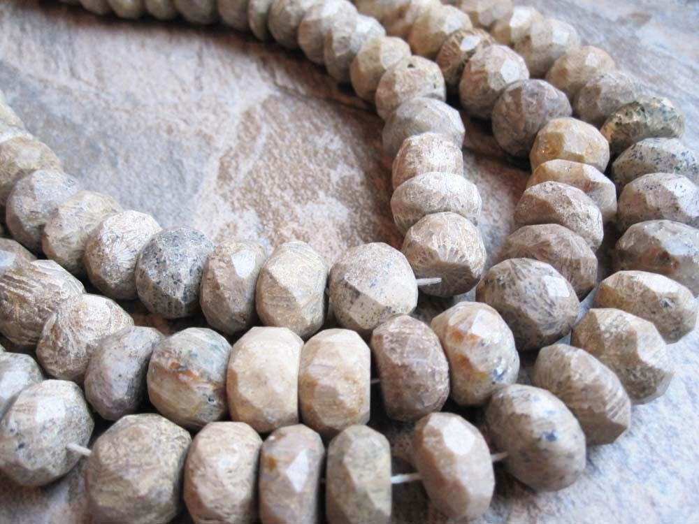 Natural Fossilized Coral Faceted Rondelles