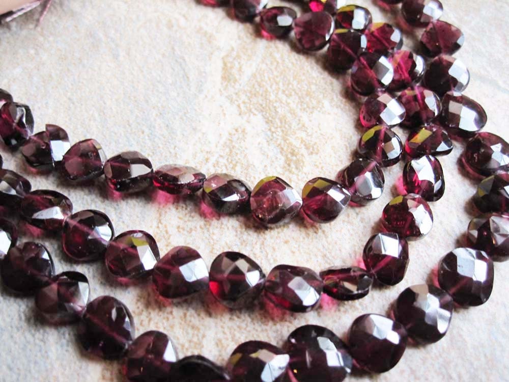 Garnet Faceted Heart Briolettes FULL STRAND