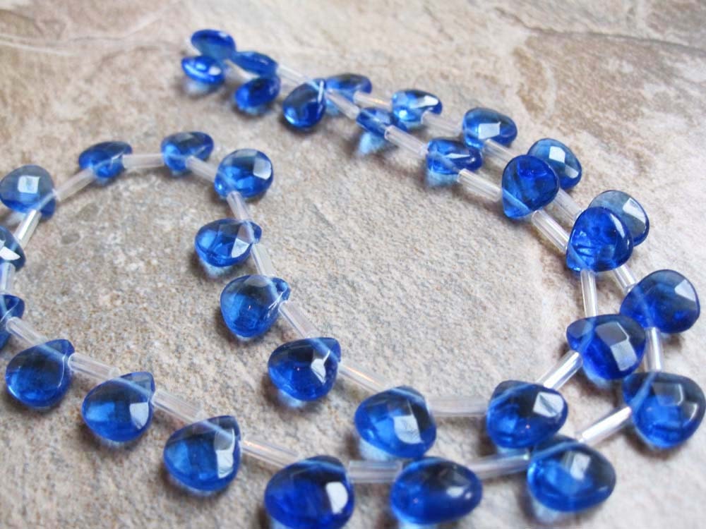 Royal Blue Quartz Faceted Heart Briolettes Full Strand One Ony this size