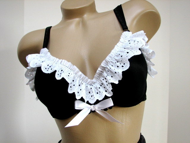 French Maid Lace and Bows Push Up Demi Cup Underwire Bra Size 32B